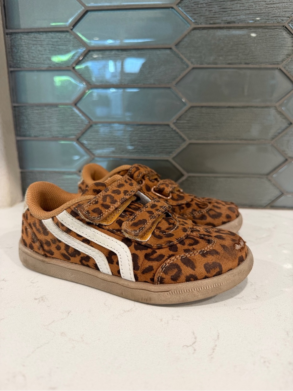 Cat & Jack Leopard Print Velcro Sneakers - Brown & White